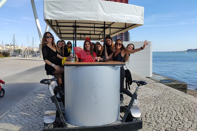 Beer Bike Ride in Lisbon - The 25 de Abril Bridge from the river edge