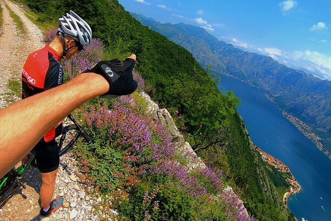 Mountain Biking on Vrmac peninsula - Panoramic view on Kotor bay - The seaside café stop after the ride