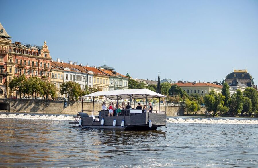 Prague: Private Cycle Boat River Tour with Beer or Prosecco - Finding the blue-roofed boat by the river