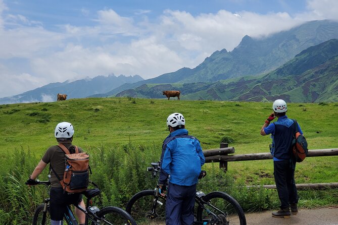Private E-MTB guided cycling around Mt. Aso volcano & grasslands - Kusa no Michi and the open Aso grasslands